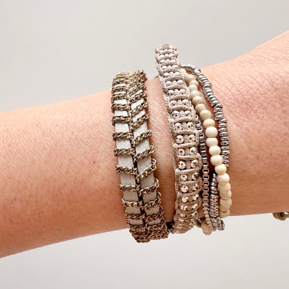 Stella & Dot Elegant Silver Beaded Wrap Bracelet